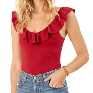 Reformation Roxana ruffle neck top